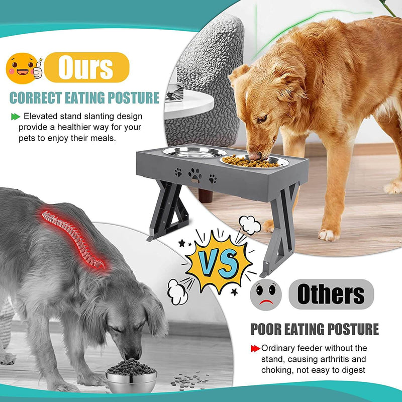 Elevated Bowls for Dogs - Adjustable Raised Bowl Dog Feeder - Chokid