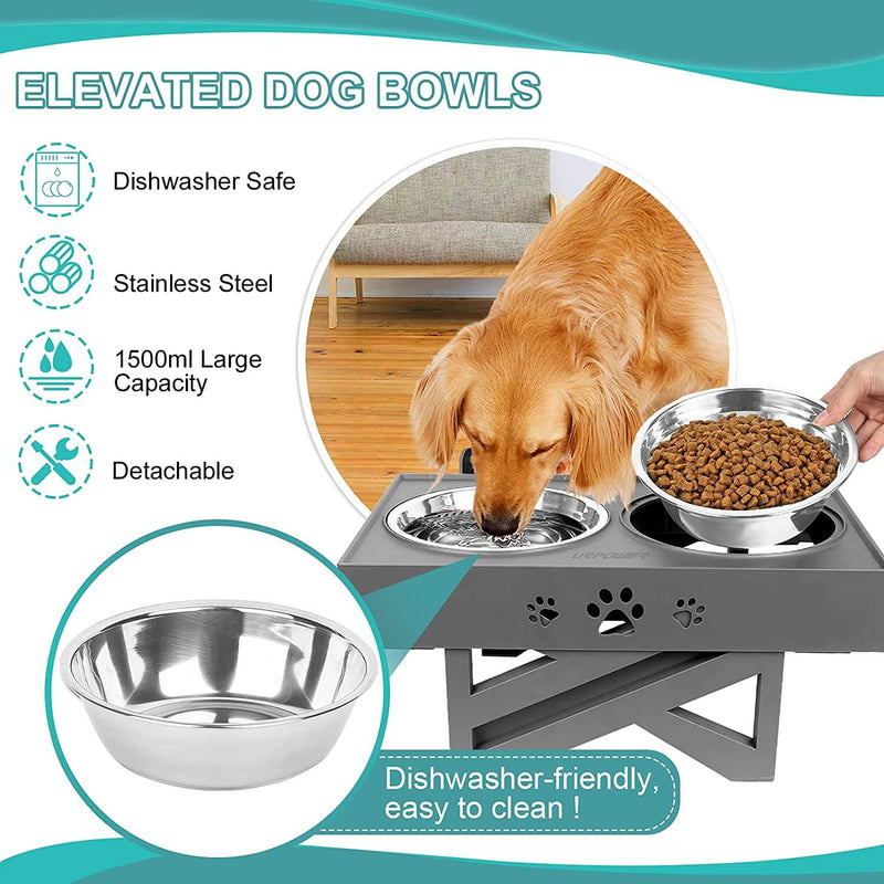 Elevated Bowls for Dogs - Adjustable Raised Bowl Dog Feeder - Chokid