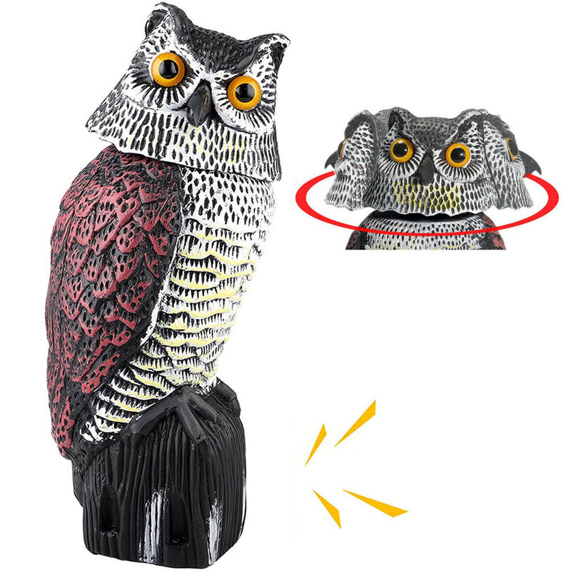 Fake Owl Scarecrow Sculpture with Rotating Head